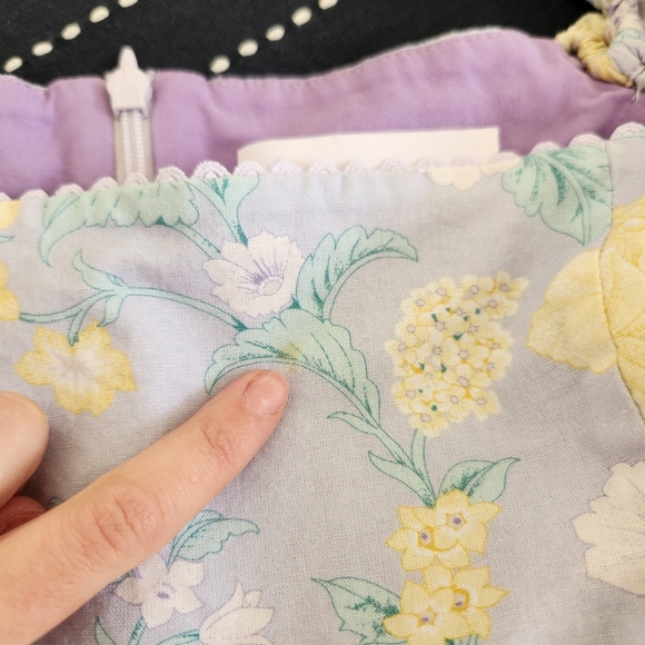 Selkie Claudia Puff Sleeve Mini Dress In Lavender Yellow Floral Cotton Size 8 - Picture 3 of 11
